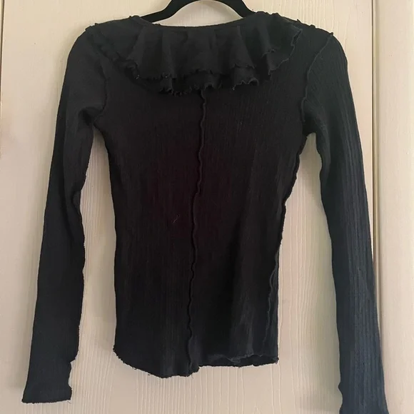 SOL💔Free People Ribbed 90s Ruffle V Neck Boho Balletcore Cottagecore Shirt Xs - Picture 5 of 7